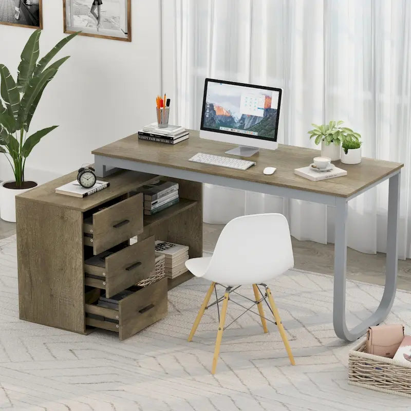 Bureau de direction en L avec 3 tiroirs pour la maison et le bureau