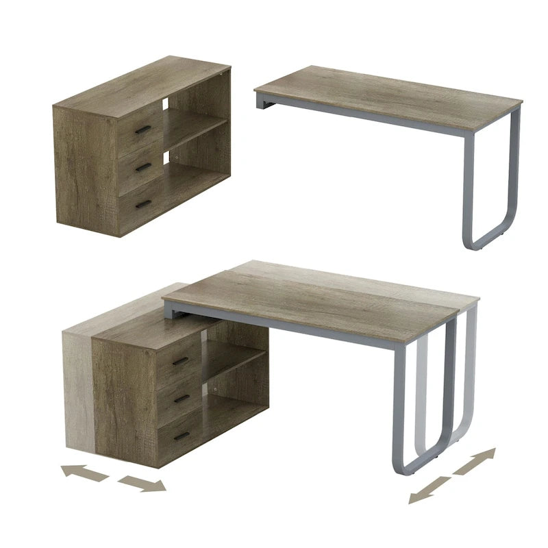 Bureau de direction en L avec 3 tiroirs pour la maison et le bureau