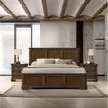 Roundhill Furniture Maderne 3-Piece Wood Bedroom Set, Panel Bed and Two Nightstands, Antique Walnut Finish