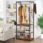 Porte-manteau autoportant avec étagères, Arbre d'entrée d'angle avec 4 étagères et 8 crochets
