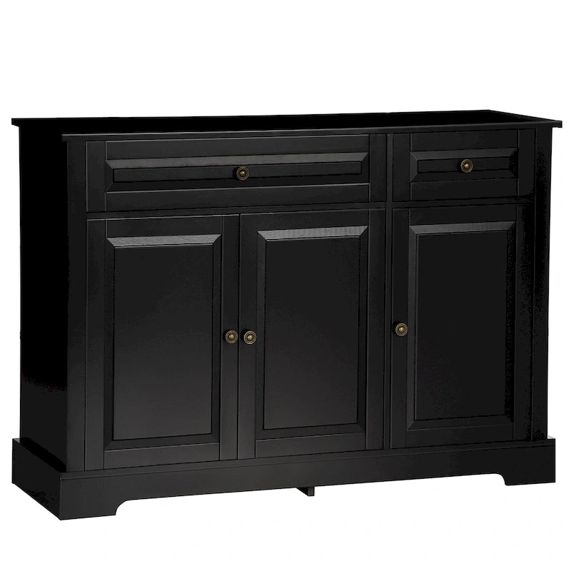 Buffet moderne noir avec 2 tiroirs et étagères réglables