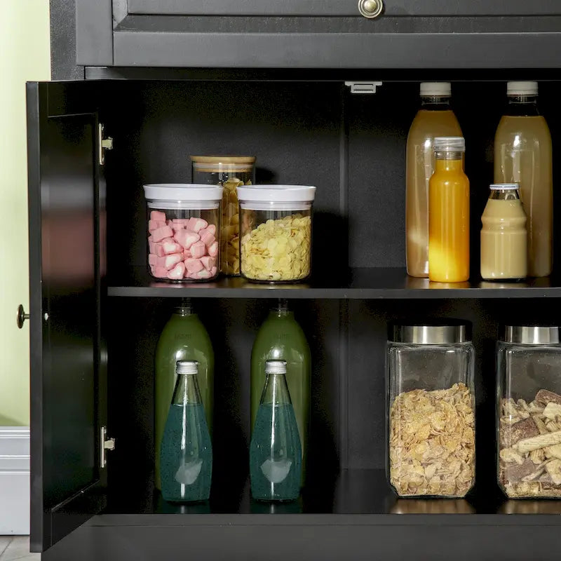 Buffet moderne noir avec 2 tiroirs et étagères réglables