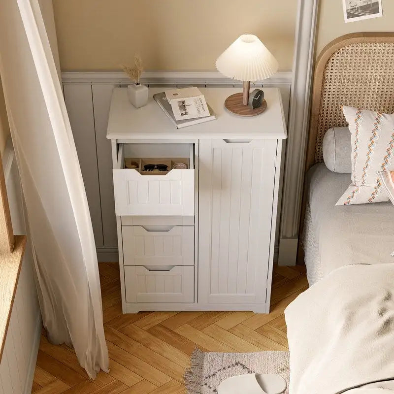 Meuble de rangement de salle de bain sur pied avec 4 tiroirs et une étagère réglable