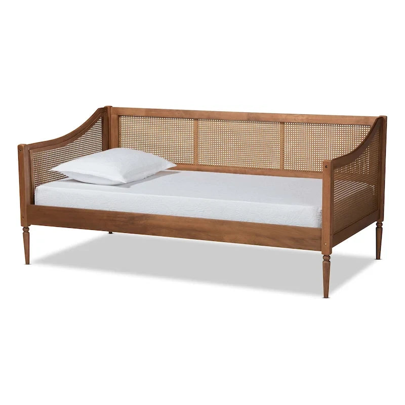 Lit de repos double en rotin synthétique moderne du milieu du siècle