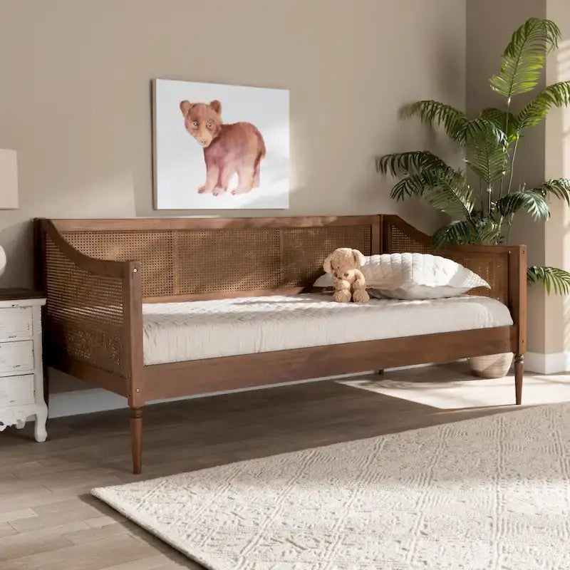 Lit de repos double en rotin synthétique moderne du milieu du siècle