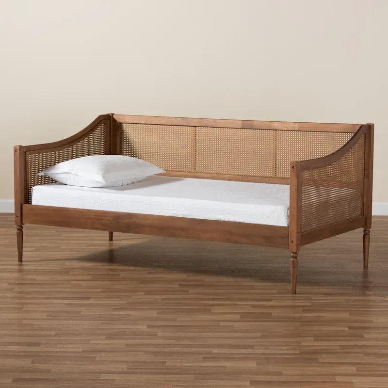 Lit de repos double en rotin synthétique moderne du milieu du siècle