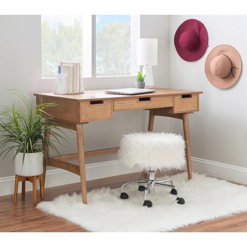 Bureau Lamine en rotin de style Mid-Century