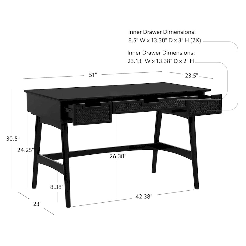 Bureau Lamine en rotin de style Mid-Century