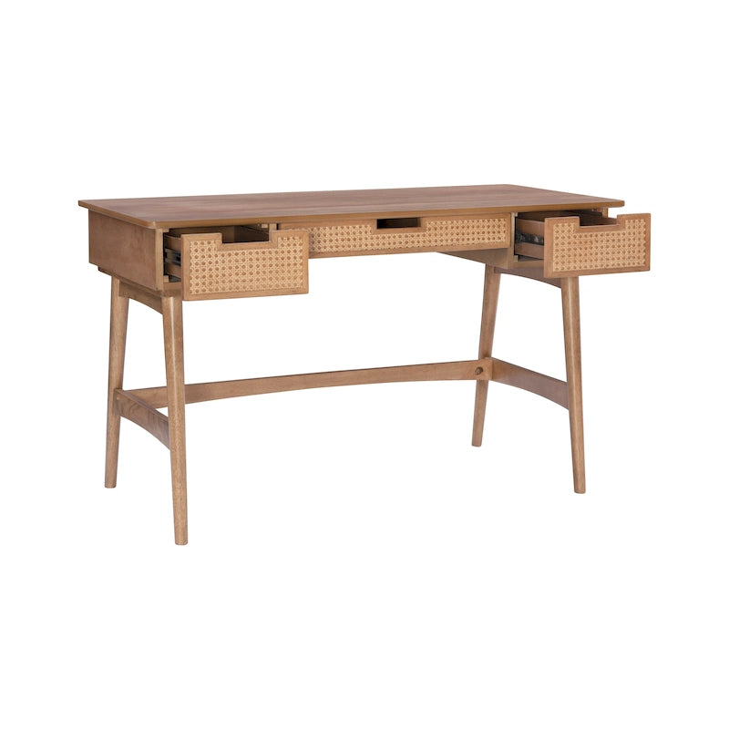 Bureau Lamine en rotin de style Mid-Century