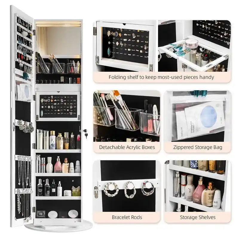 Coiffeuse-armoire à bijoux pivotante à 360° avec miroir pleine longueur - S.O.