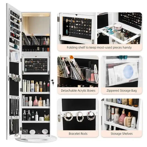 Coiffeuse-armoire à bijoux pivotante à 360° avec miroir pleine longueur - S.O.