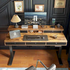 FEZIBO Height Adjustable Electric Standing Desk with 5 Drawers, Table with Storage Shelf, Sit Stand Desk