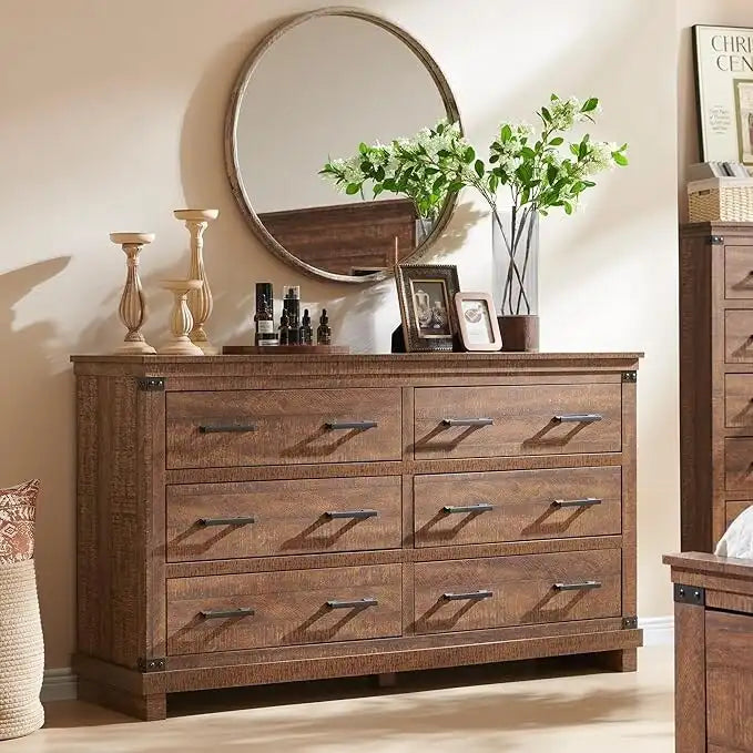 Commode de ferme à 6 tiroirs, commode en bois, commode de placard
