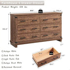 Commode de ferme à 6 tiroirs, commode en bois, commode de placard