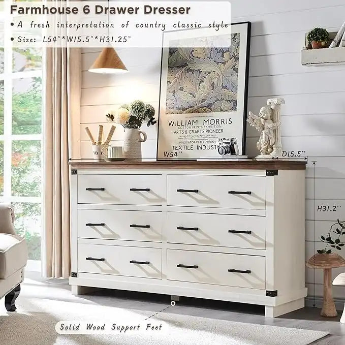 Commode de ferme à 6 tiroirs, commode en bois, commode de placard