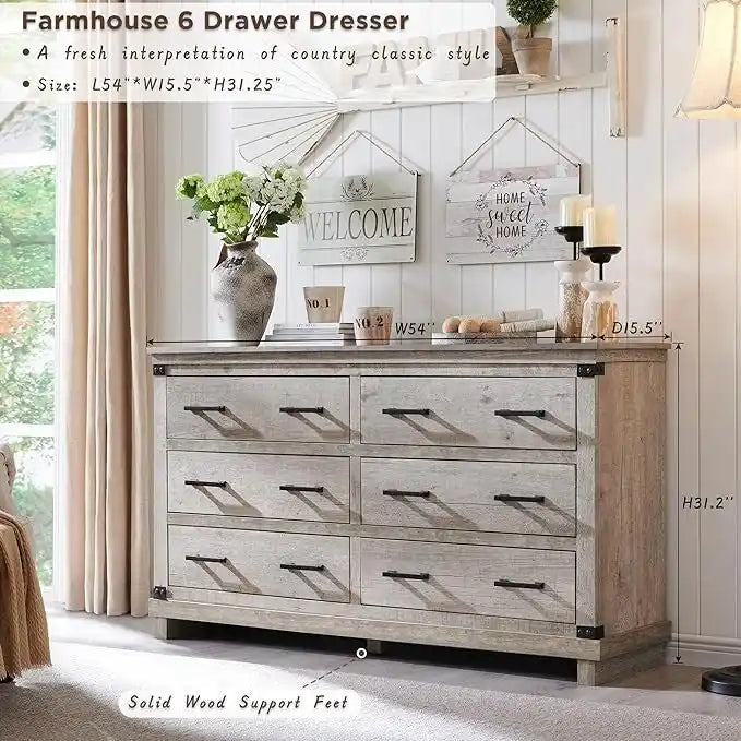 Commode de ferme à 6 tiroirs, commode en bois, commode de placard