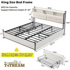 Cadre de lit King Size avec lumières LED, station de charge et 4 tiroirs