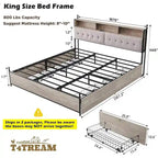 Cadre de lit King Size avec lumières LED, station de charge et 4 tiroirs