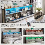 Cadre de lit King Size avec lumières LED, station de charge et 4 tiroirs
