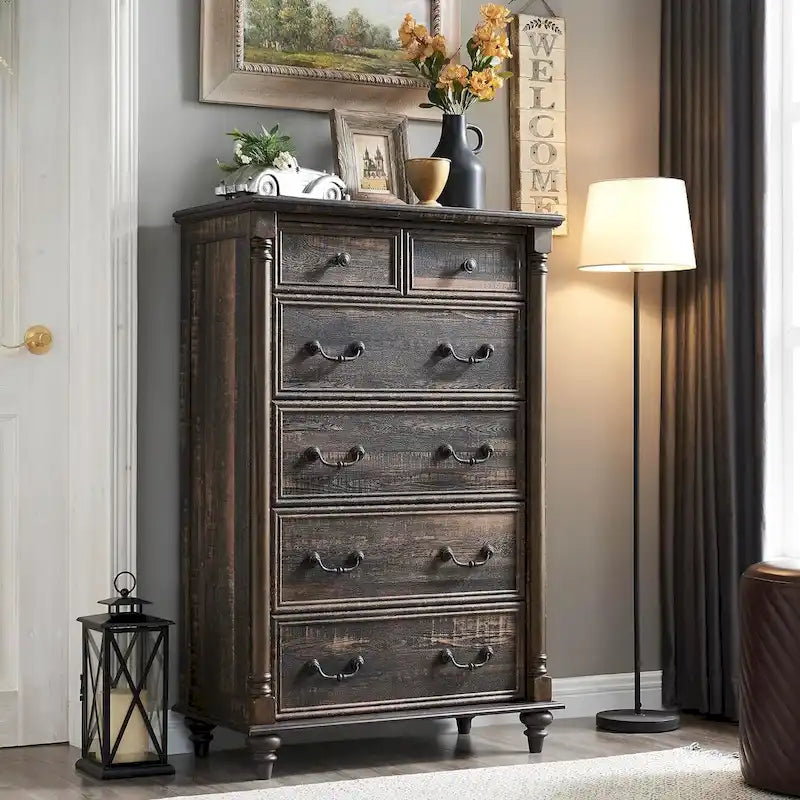 Commode de ferme à 6 tiroirs, commode rustique en bois