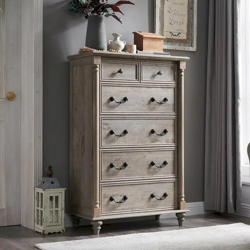 Commode de ferme à 6 tiroirs, commode rustique en bois