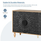 Porte sculptée à motif symétrique et cadre couleur bois pour meuble TV