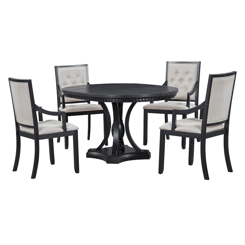 Table à manger ronde extensible et chaises rétro
