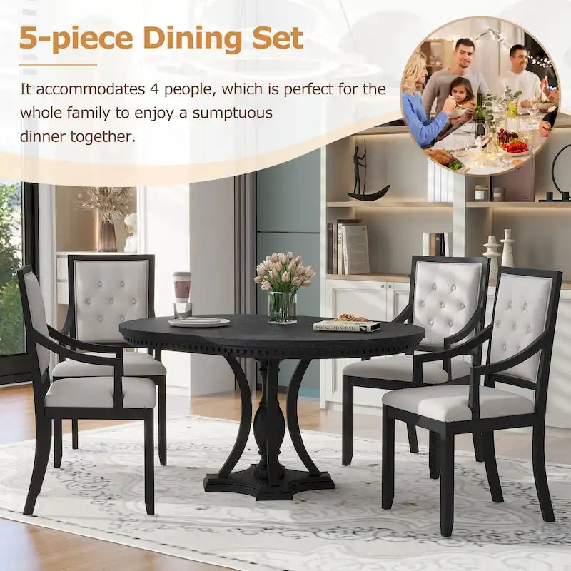 Table à manger ronde extensible et chaises rétro
