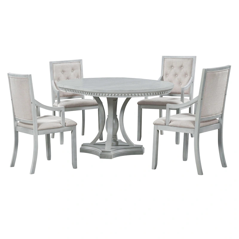 Table à manger ronde extensible et chaises rétro