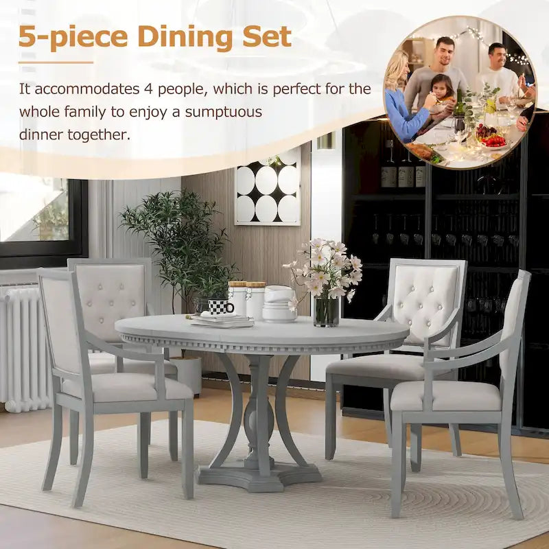 Table à manger ronde extensible et chaises rétro