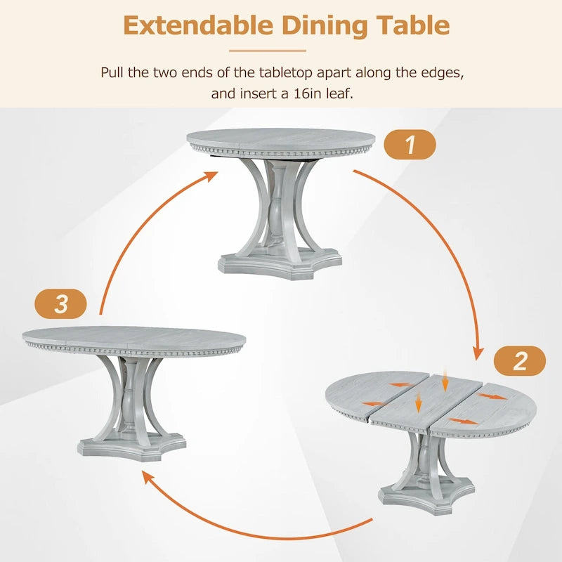 Table à manger ronde extensible et chaises rétro
