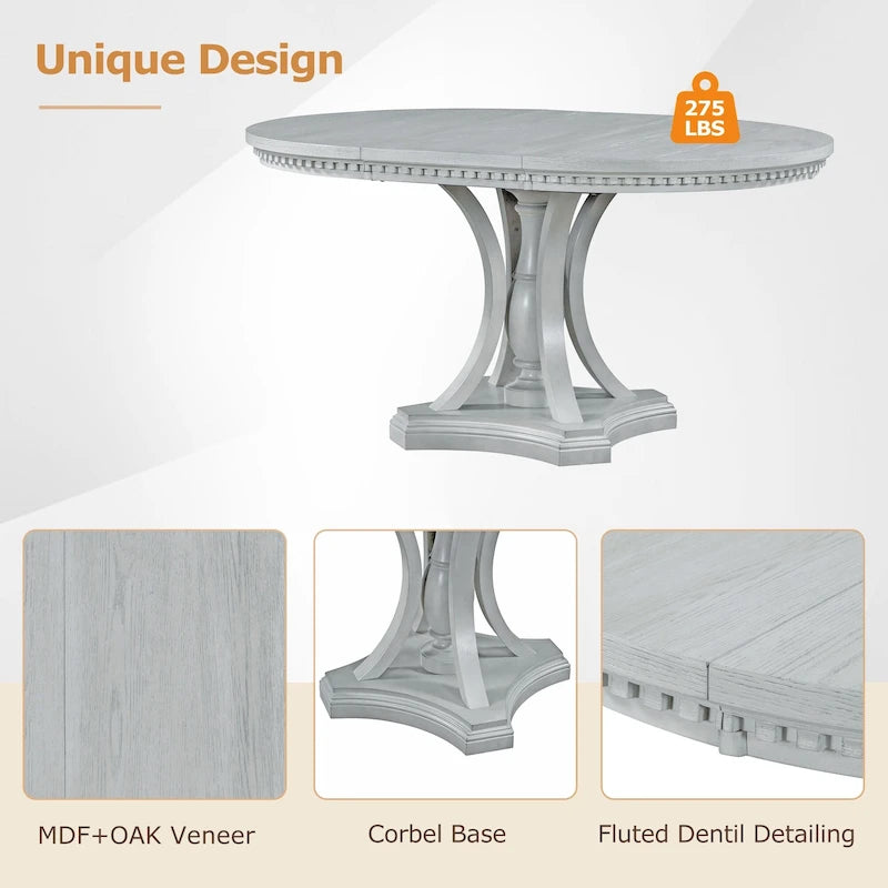 Table à manger ronde extensible et chaises rétro