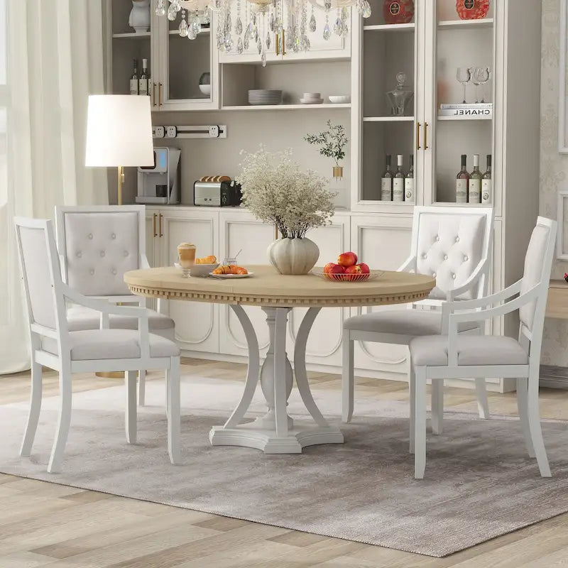 Table à manger ronde extensible et chaises rétro