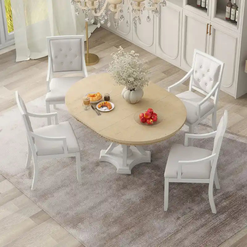 Table à manger ronde extensible et chaises rétro