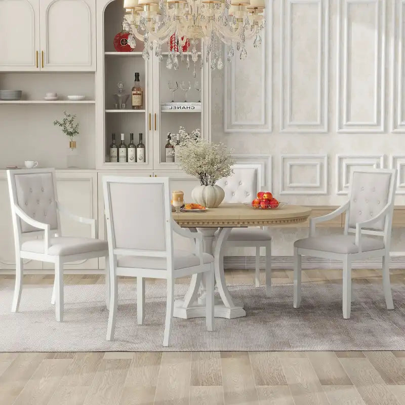 Table à manger ronde extensible et chaises rétro
