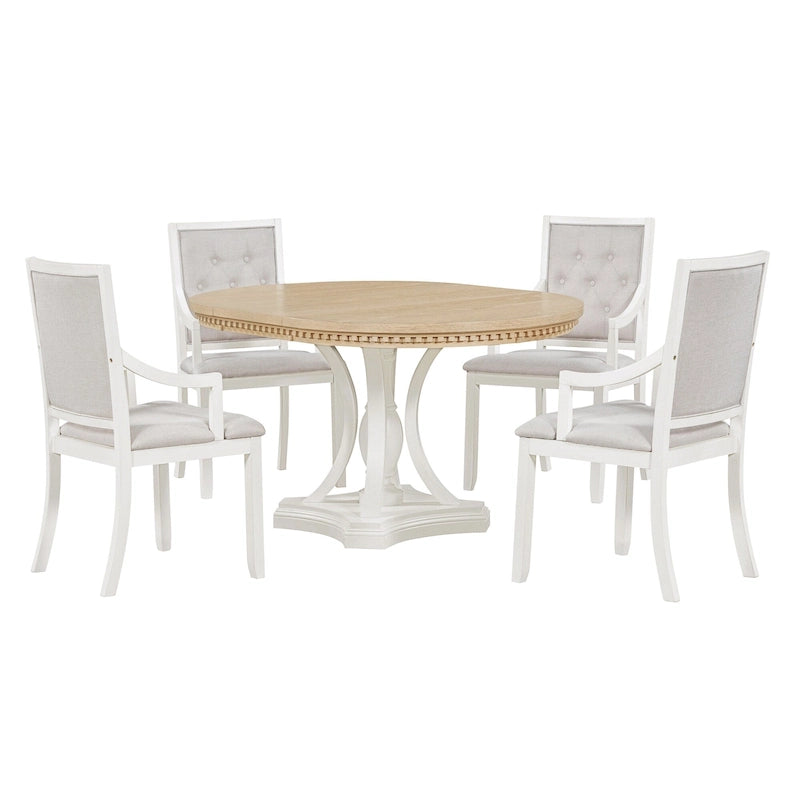 Table à manger ronde extensible et chaises rétro