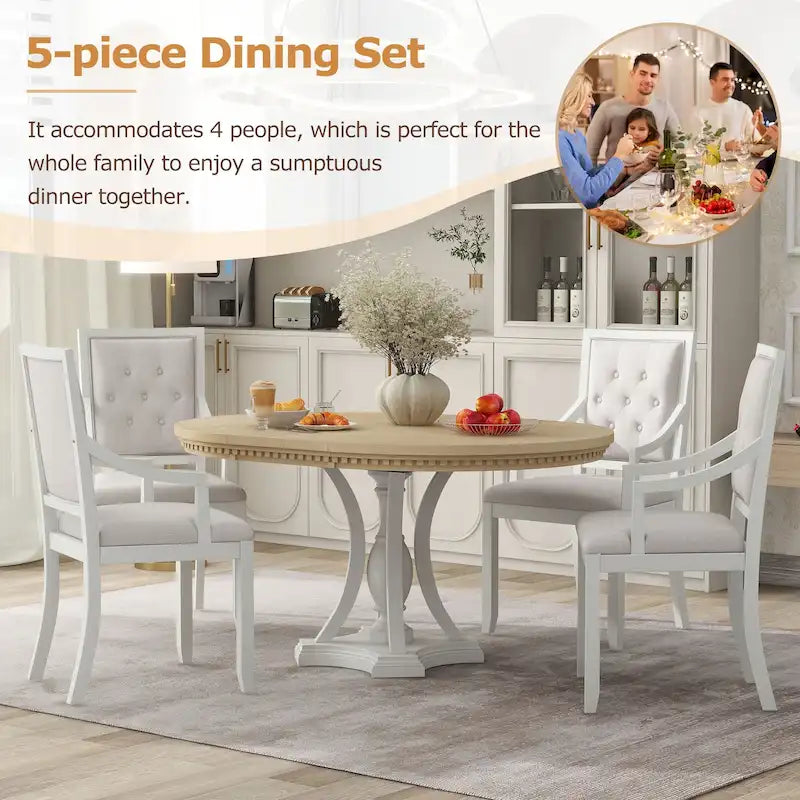 Table à manger ronde extensible et chaises rétro