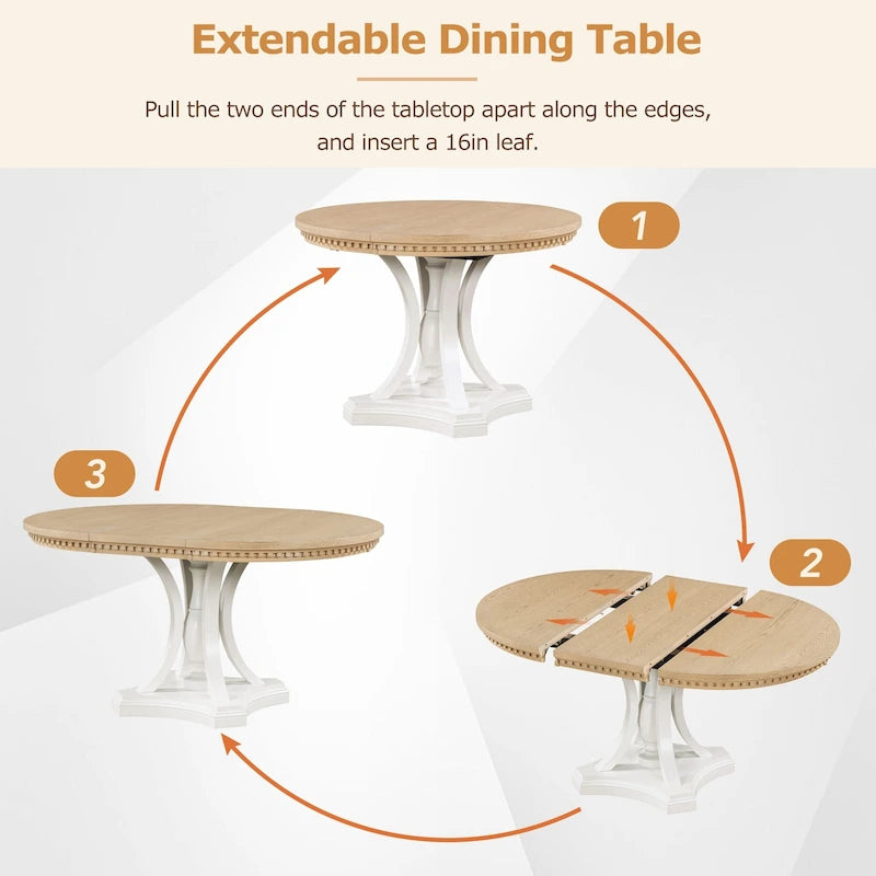 Table à manger ronde extensible et chaises rétro