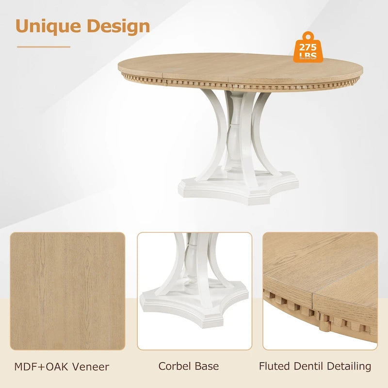 Table à manger ronde extensible et chaises rétro