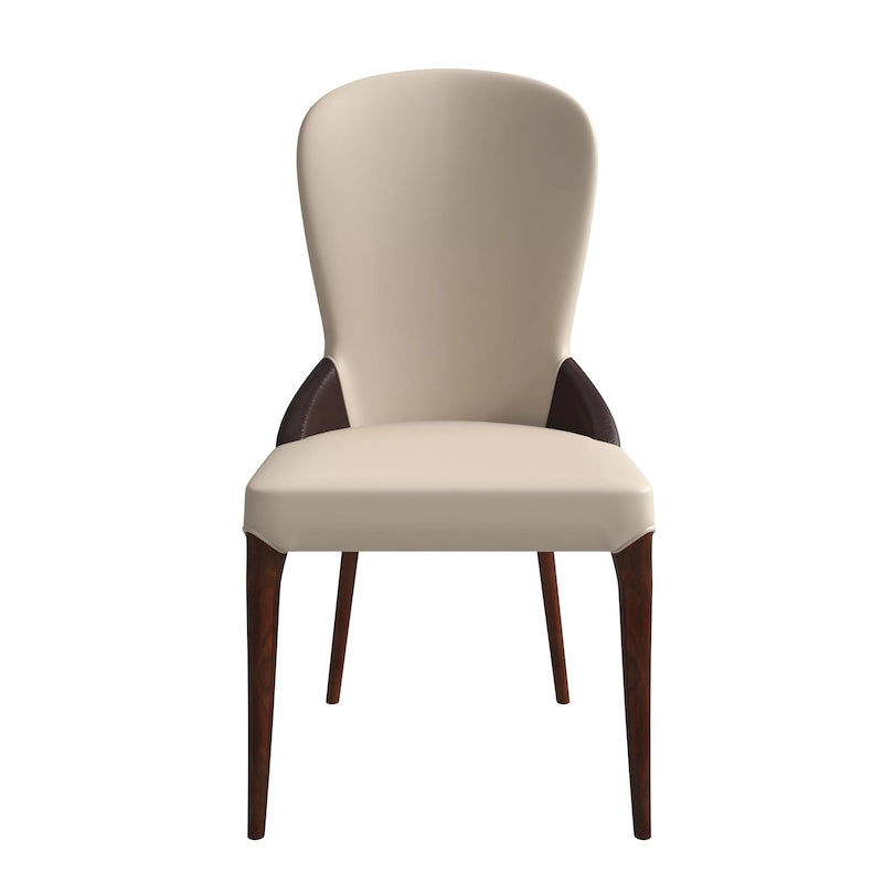 Chaise de salle à manger en bois massif et cuir bicolore