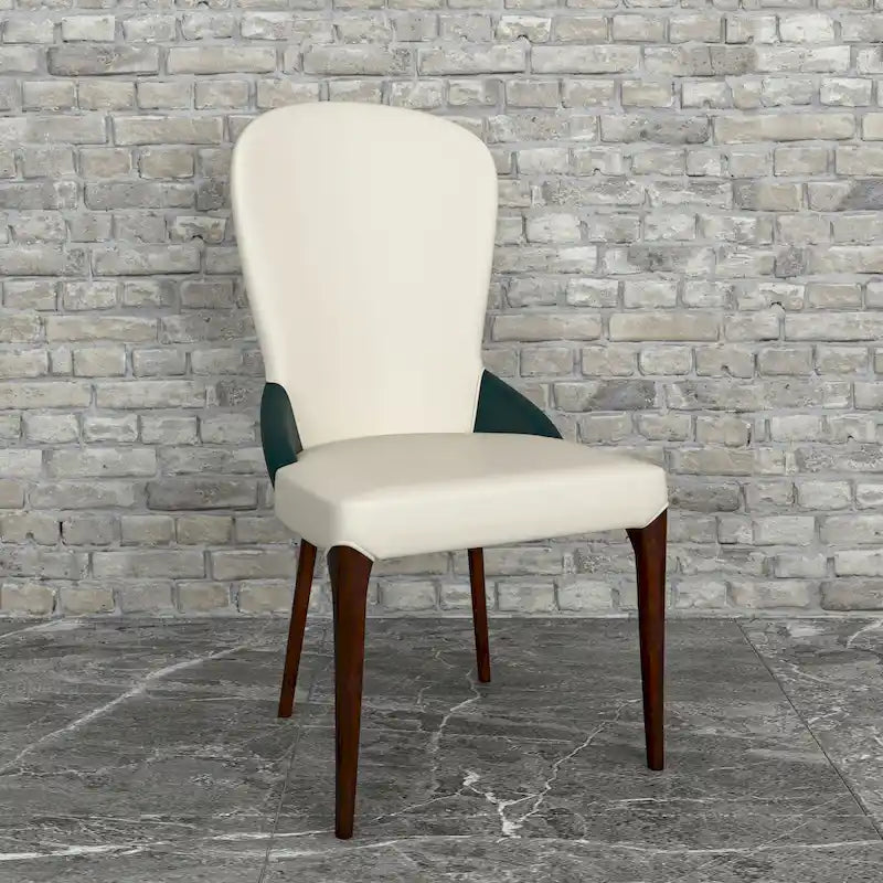 Chaise de salle à manger en bois massif et cuir bicolore