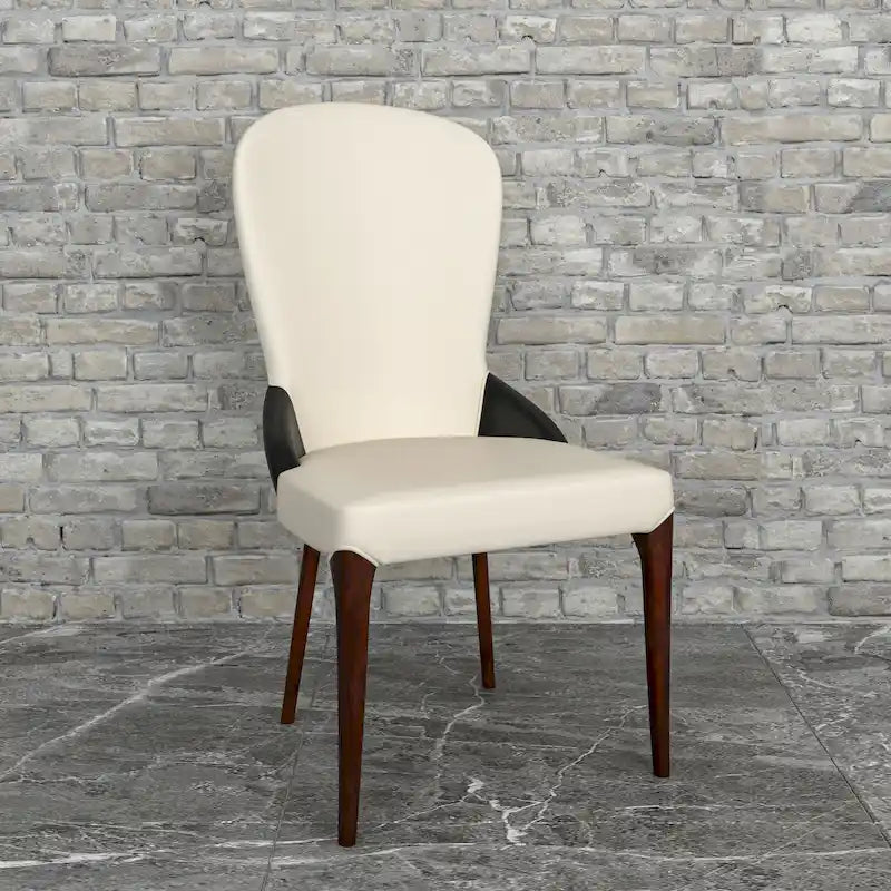 Chaise de salle à manger en bois massif et cuir bicolore