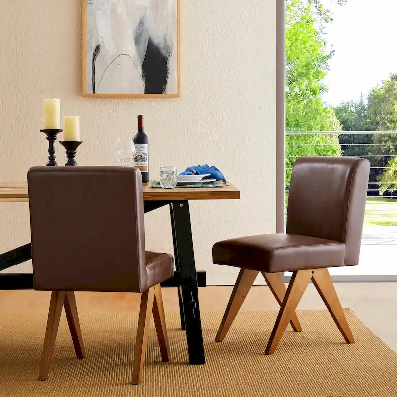Chaise de salle à manger latérale rembourrée en similicuir avec pieds en bois en forme de V