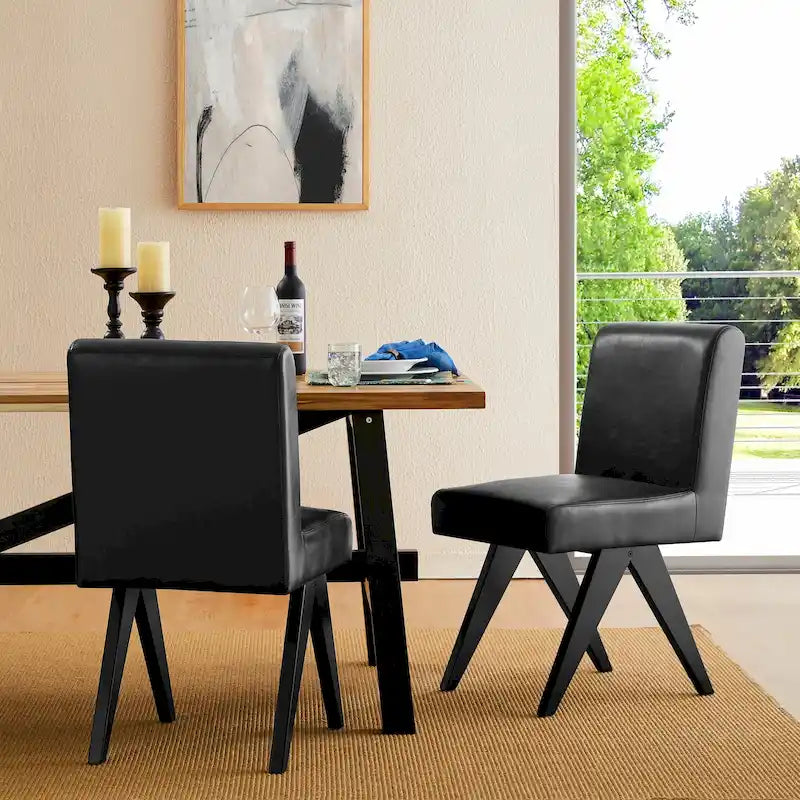 Chaise de salle à manger latérale rembourrée en similicuir avec pieds en bois en forme de V