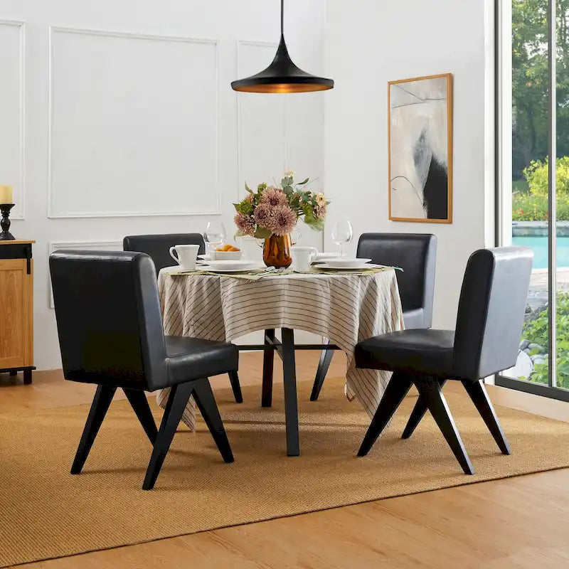 Chaise de salle à manger latérale rembourrée en similicuir avec pieds en bois en forme de V