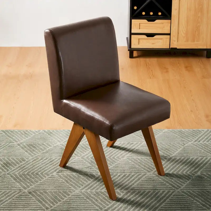 Chaise de salle à manger latérale rembourrée en similicuir avec pieds en bois en forme de V