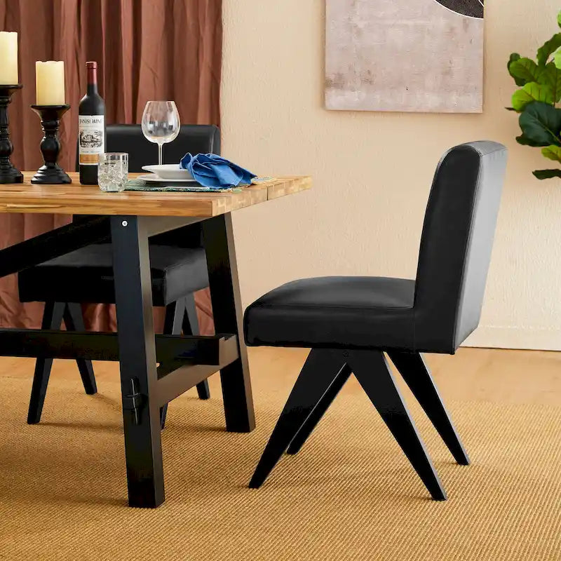 Chaise de salle à manger latérale rembourrée en similicuir avec pieds en bois en forme de V