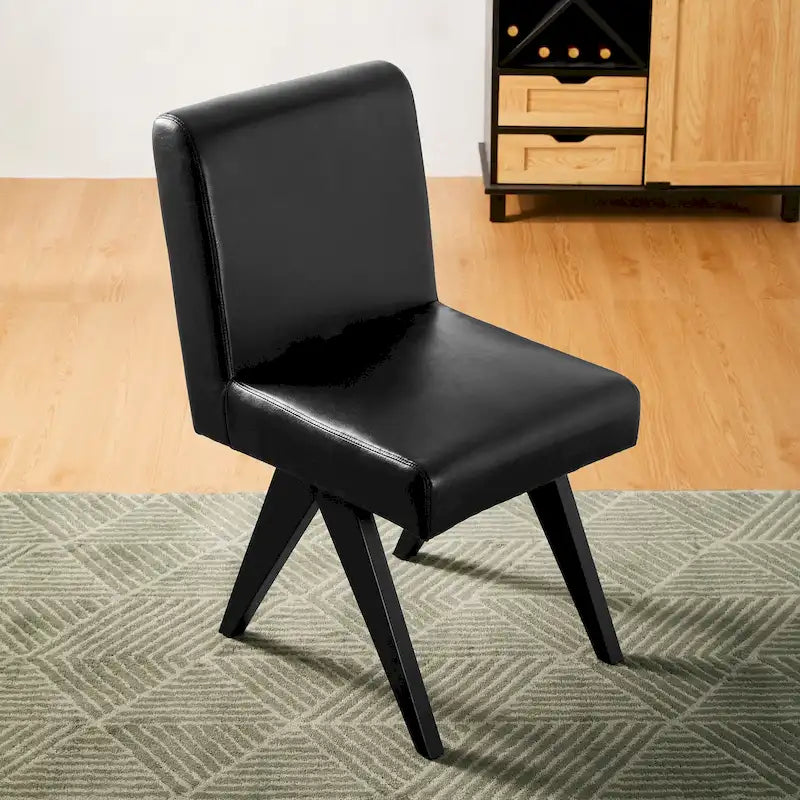 Chaise de salle à manger latérale rembourrée en similicuir avec pieds en bois en forme de V