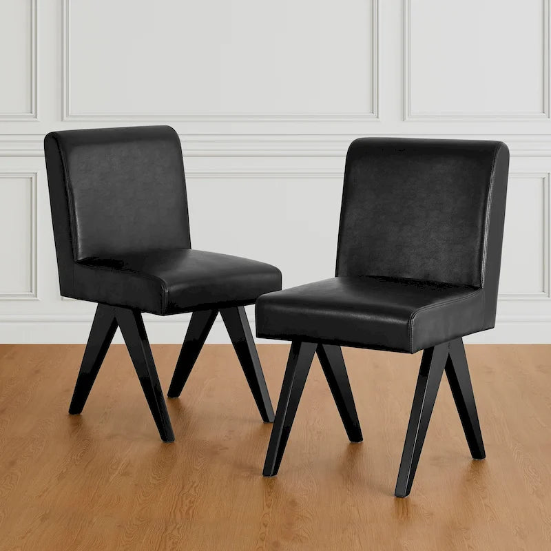 Chaise de salle à manger latérale rembourrée en similicuir avec pieds en bois en forme de V