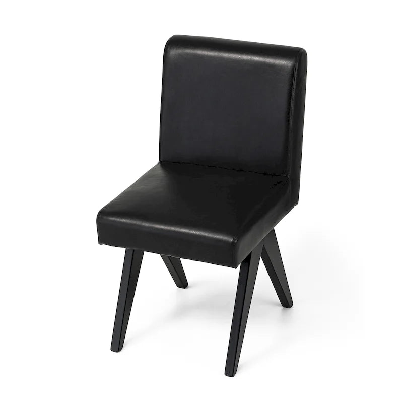 Chaise de salle à manger latérale rembourrée en similicuir avec pieds en bois en forme de V